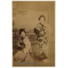 Japan: 2 Geishas - Ōgi - Kimono / Meiji Era (Vintage Hand Tinted Photo ~1890s)