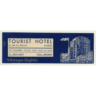 Antwerp - Anvers / Belgium: Tourist Hotel (Vintage Luggage Label)