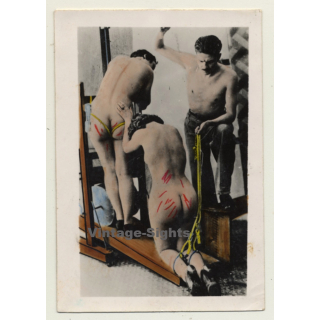 Master & 2 Nude Mistresses *10 / Biederer? - Hand Tinted - BDSM (Vintage Photo ~1930s)
