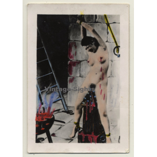 Nude Mistress In Dungeon *2 / Hand Tinted - BDSM Fantasy (Vintage Photo ~1930s)