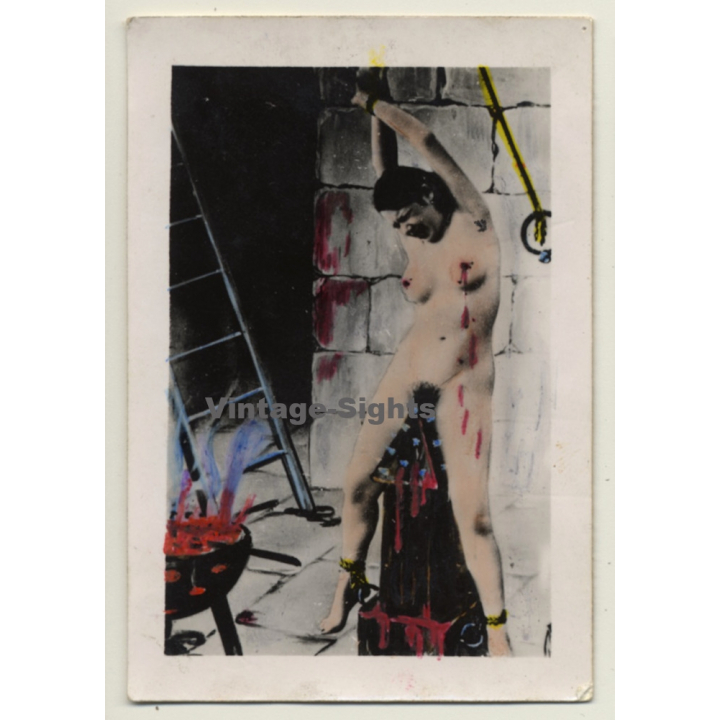 Nude Mistress In Dungeon *2 / Hand Tinted - BDSM Fantasy (Vintage Photo ~1930s)