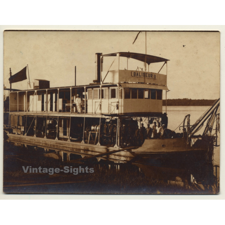 Congo-Belge: River Steamer Baliseur II / Captain & Crew (Vintage Photo ~1920s)