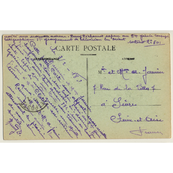 Campagne D'Orient: Jeune Fille De L'Interieur / Ethno (Vintage PC 1918)