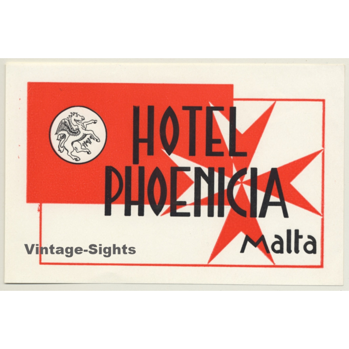 Malta: Hotel Phoenicia *L (Vintage Luggage Label ~1940s/1950s)