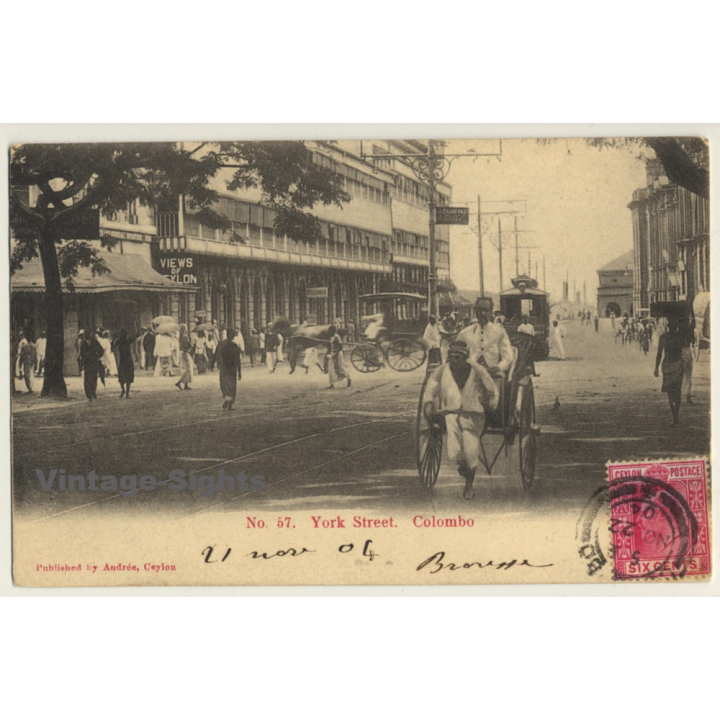 Ceylon / Sri Lanka: York Street, Colombo - Rickshaw (Vintage PC 1904)