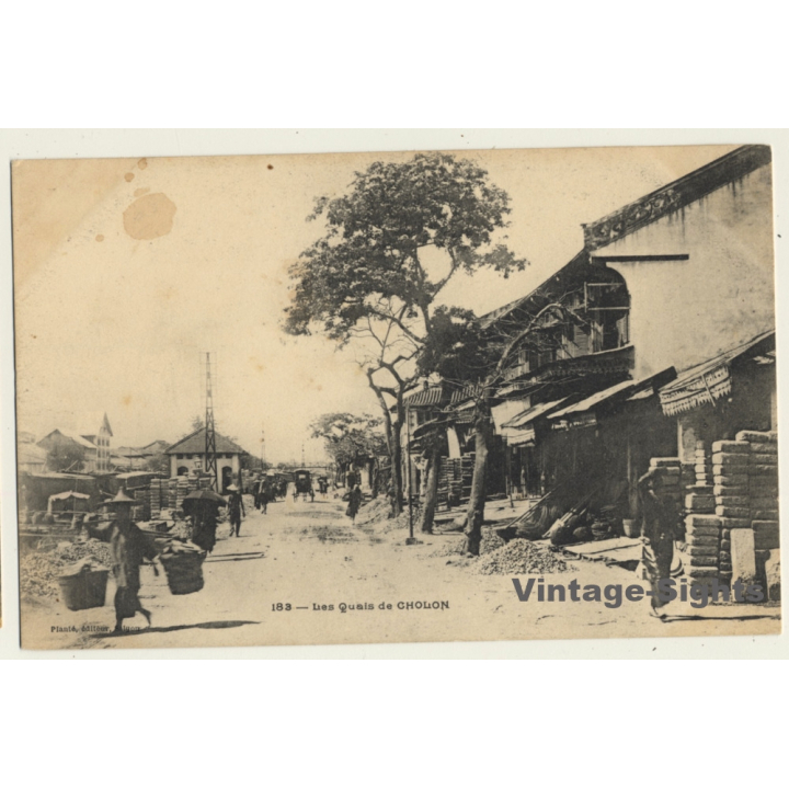 Vietnam: Les Quais De Cholon / Street View (Vintage PC ~1900s)