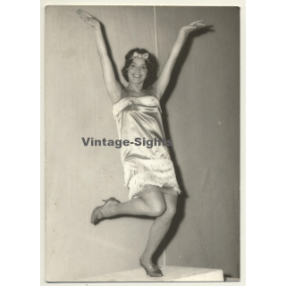 Happy Woman In Charleston Costume / Headband (Vintage Photo Italy ~1950s)