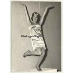 Happy Woman In Charleston Costume / Headband (Vintage Photo Italy ~1950s)
