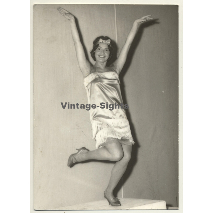 Happy Woman In Charleston Costume / Headband (Vintage Photo Italy ~1950s)