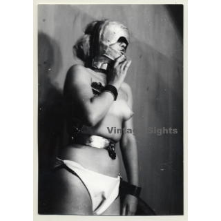 Pretty Blonde Semi Nude / Strange Face Mask - Handcuffs - BDSM (Vintage Photo GDR ~ 1960s)