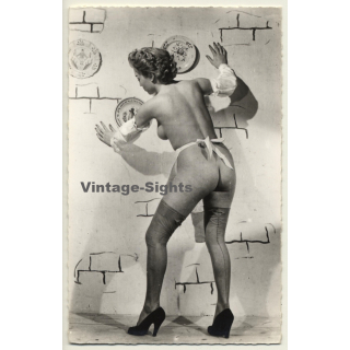 Rear View: Racy Nude With Apron / Stockings - Pin-Up (Vintage RPPC ~1950s)