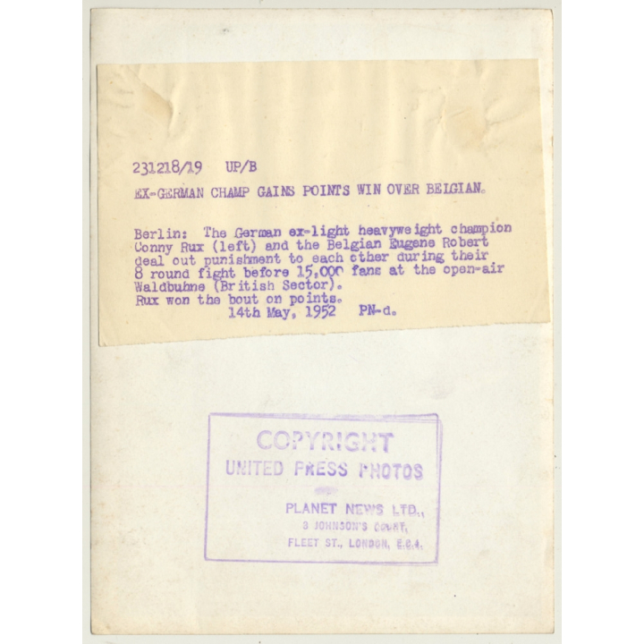 Boxing Berlin 1952: Conny Rux vs Eugene Roberts (Vintage Press Photo 1952)