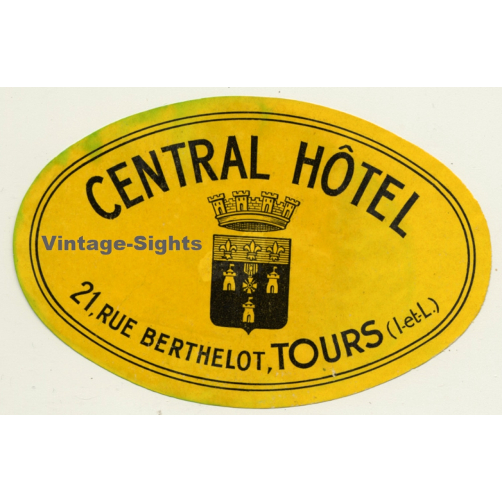 Tours / France: Central Hotel (Vintage Luggage Label)