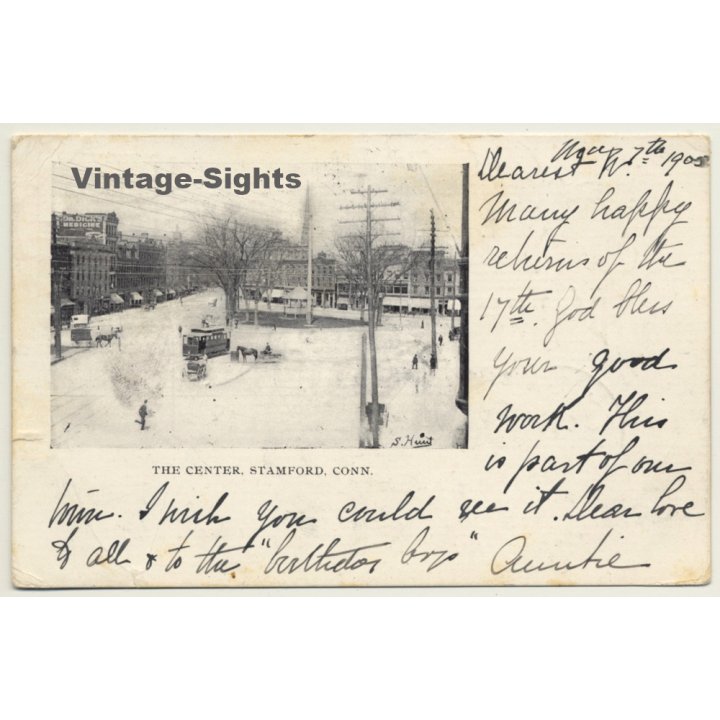 Stamford, Connecticut / USA: The Center - Tram (Vintage PC 1905)