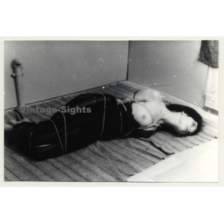 Brunette In Lacquer Dress / Rope Bondage - Breast Flash - BDSM (2nd Gen. Photo GDR ~1960s)