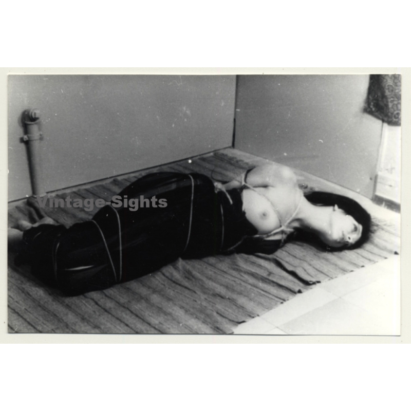 Brunette In Lacquer Dress / Rope Bondage - Breast Flash - BDSM (2nd Gen. Photo GDR ~1960s)