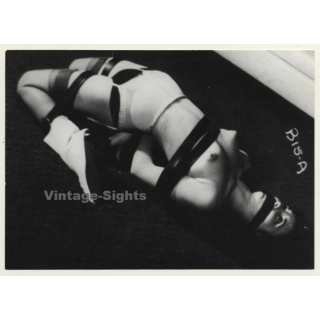 Beautiful Semi Nude Female In Belt Bondage *1 / Gag - BDSM (2nd Gen. Photo ~1960s)