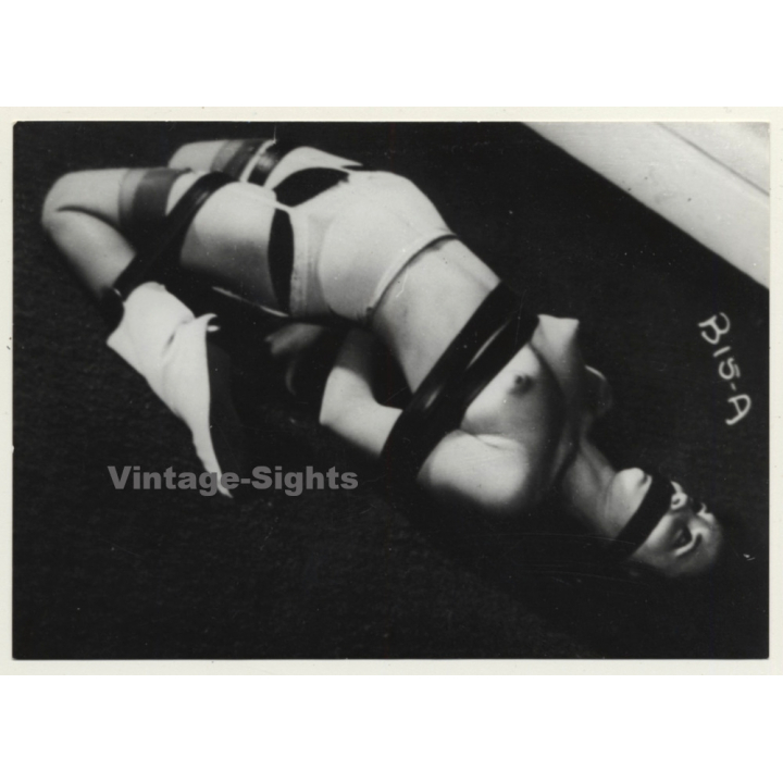Beautiful Semi Nude Female In Belt Bondage *1 / Gag - BDSM (2nd Gen. Photo ~1960s)