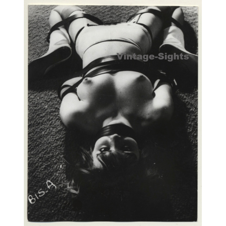 Beautiful Semi Nude Female In Belt Bondage *2 / Boobs - BDSM (2nd Gen. Photo ~1960s)