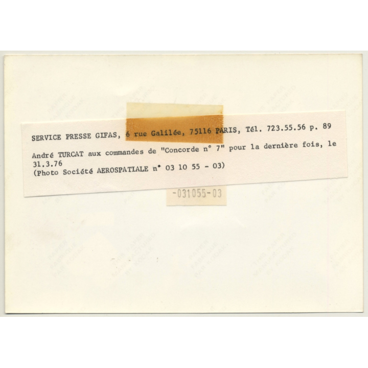 31.3.1976: André Turcat In Cockpit Of Concorde N° 7 (Vintage Press Photo)