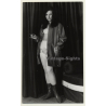 Smoking Brunette - White Lingerie & Fetish Lacquer Coat / BDSM (Vintage Photo GDR ~1960s)