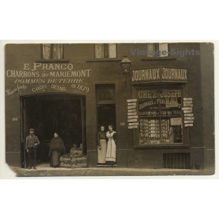 Belgium: E. Franco Charbons De Mariemont / Journaux Chez Joseph (Vintage RPPC 1915)