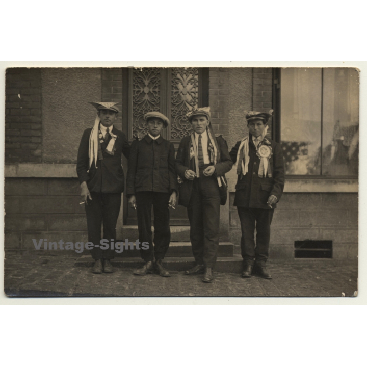 4 Belgian Award Winners / Sport? - Work? Cigarettes (Vintage RPPC ~1920s)
