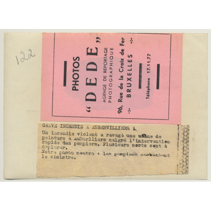 Aubervilliers / Paris: Fire At Paint Factory / Pompiers (Vintage Press Photo ~1930s/1940s)