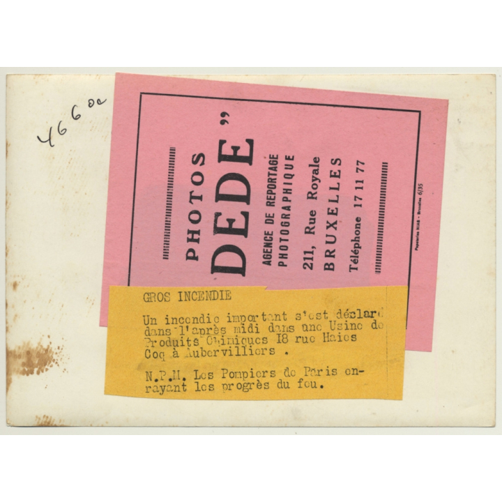 Aubervilliers / Paris: Fire At Chemical Factory / Pompiers (Vintage Press Photo ~1930s/1940s)