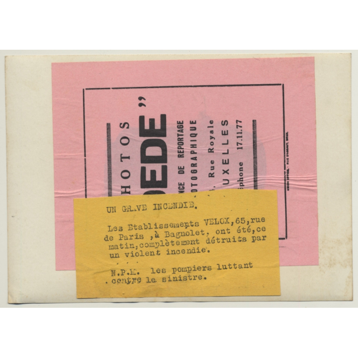 Bagnolet / Paris: Incendie Aux Etablissements VELOX / Pompiers (Vintage Press Photo ~1930s/1940s)