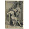 Elegant French Nude On Wooden Chair / Boudoir (Vintage PC ~1910s/1920s)