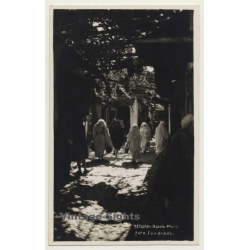 Tetuan / Morocco: Barrio Moro - Street Scene - Burqa (Vintage RPPC ~1930s)
