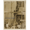 New York / USA: Collapsed Building In Bronx - Rescue Fire Ladder (Vintage Press Photo 1936)