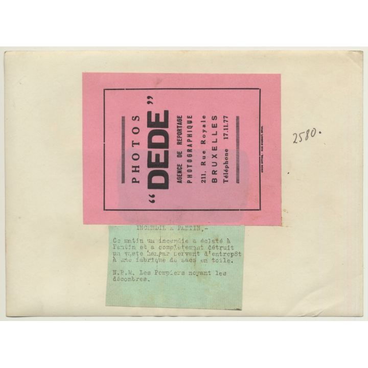 Pantin: Incendie - Fabrique De Sacs En Toile - Pompiers (Vintage Press Photo ~1930s)