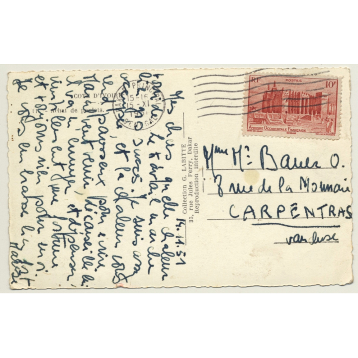 Ivory Coast: Native Woman Buys Chicken On Market (Vintage RPPC Ethnic 1951)