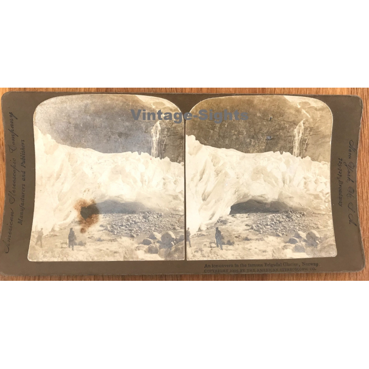 Norway: Ice Cavern In The Brigsdal Glacier (Vintage Stereo Photo 1905)