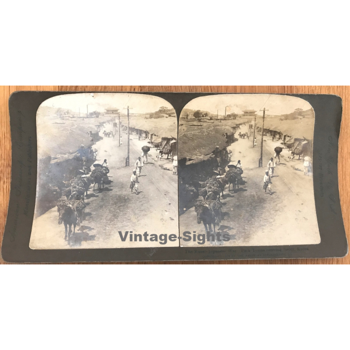 Korea: Japanese War - Pack Trains Entering Seoul (Vintage Stereo Photo 1904)