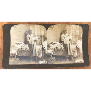 R.Y: Young: A K(night) Of Labor / Baby (Vintage Stereo Photo 1900)