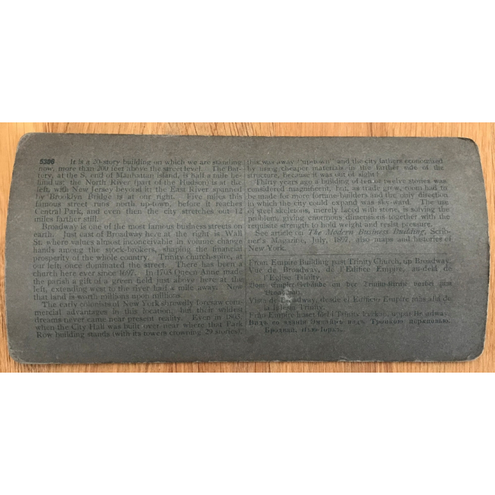 New York / USA: Empire Building Past Trinity Church Steeple Up Broadway (Vintage Stereo Photo 1902)