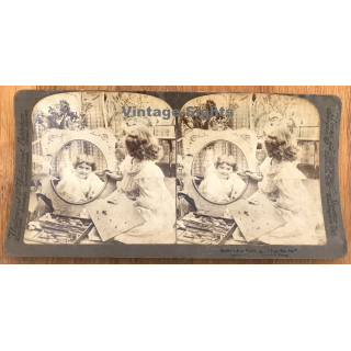 Nellie's First Painting - Just Like Life / Baby Girl (Vintage Stereo Photo 1902)