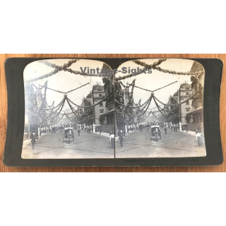 London / UK: Coronation Decorations St. James St. / Royals (Vintage Stereo Photo 1903)