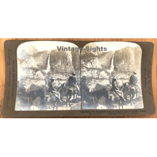 USA: Trail To Glacier Point, Yosemite Falls (Vintage Stereo Photo 1902)