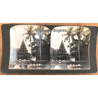 India: Buddhist Pagoda, Eden Gardens - Calcutta (Vintage Stereo Photo 1907)