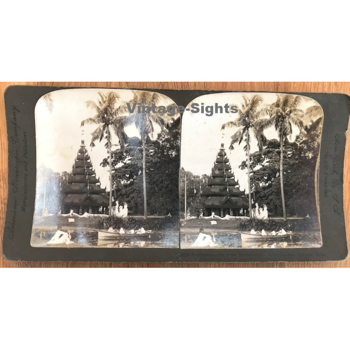 India: Buddhist Pagoda, Eden Gardens - Calcutta (Vintage Stereo Photo 1907)
