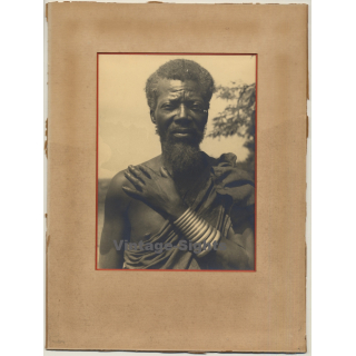 Congo: Portrait Of Indigenous Bearded Man / Chief? - Bangle (Vintage Photo ~1920s/1930s)
