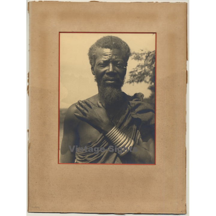 Congo: Portrait Of Indigenous Bearded Man / Chief? - Bangle (Vintage Photo ~1920s/1930s)