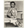 Semi Nude Brunette With Apron / Suspenders - Pin-Up (Vintage Photo ~1950s)