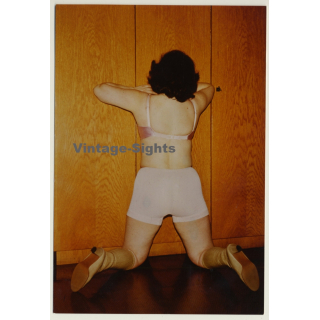 Rear View: Woman In Lingerie Leans Against Wall / High Boots (Vintage Photo GDR 1980s)
