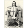 Natural Pretty Brunette Nude In Wicker Chair *3 / Feet (Vintage Photo Germany ~ 1960s)