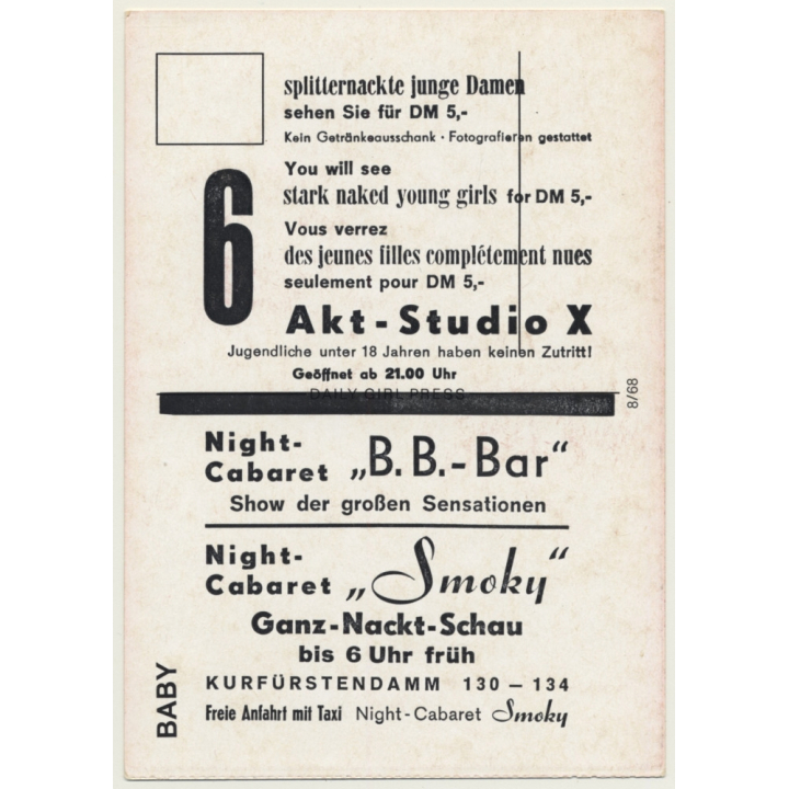 Nude Showgirl Baby / Pin-Up Akt-Studio X (Vintage PC Berlin 1960s)